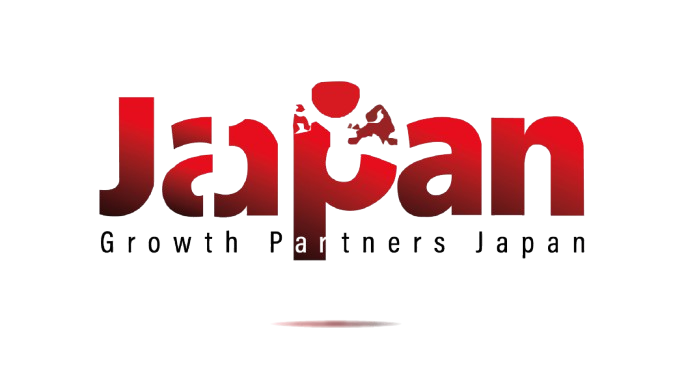 Growth Partners Japan（GPJ）の公式ロゴ、赤色グラデーション文字のJapanデザイン